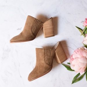 Tan suede mules heels 6.5